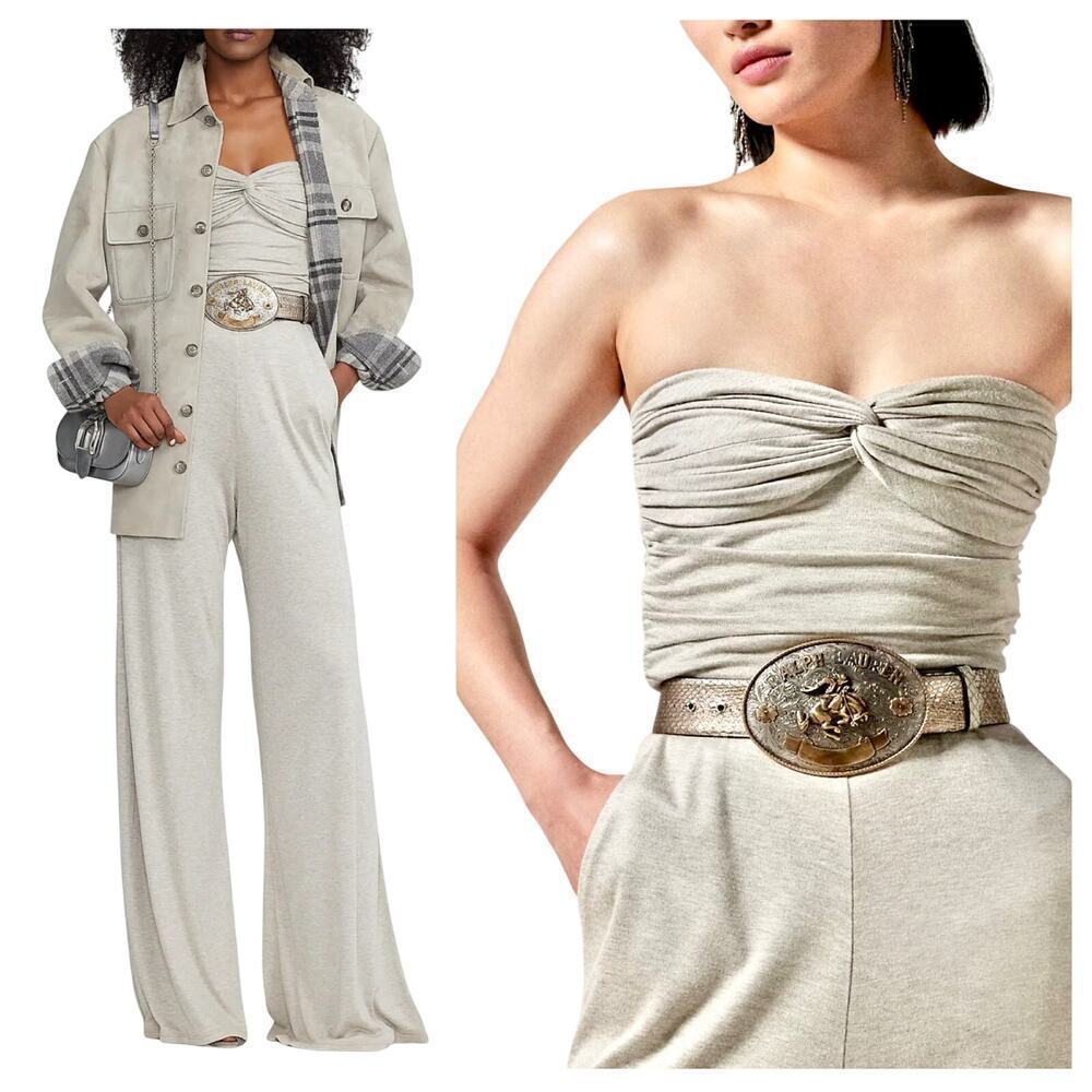 Ralph Lauren Collection Purple Label Strapless Jumpsuit Wide Leg Pant Ruched M